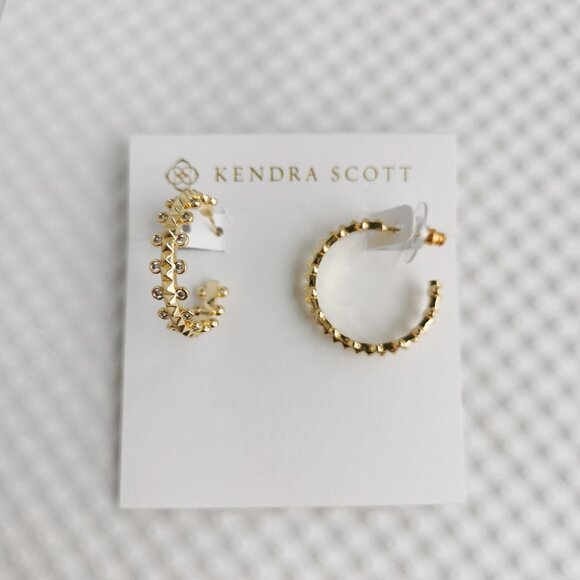 Kendra Scott White Crystal Jada Gold Small Hoop Earrings NEW WITH POUCH - Picture 3 of 3